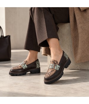 Mocasin Taupe Marron Animal Print Suela Track Montevita 105432