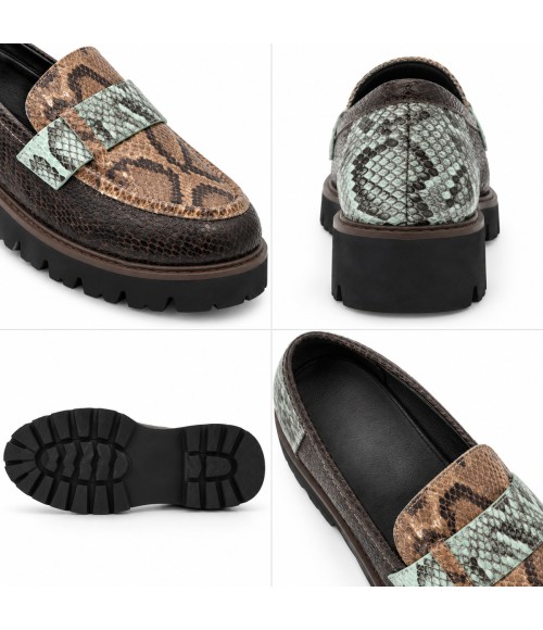 Mocasin Taupe Marron Animal Print Suela Track Montevita 105432