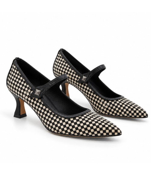 Zapato Mercedita Negro Cuadros Punta Fina Montevita 105433