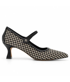 Zapato Mercedita Negro Cuadros Punta Fina Montevita 105433