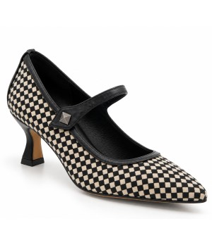 Zapato Mercedita Negro Cuadros Punta Fina Montevita 105433