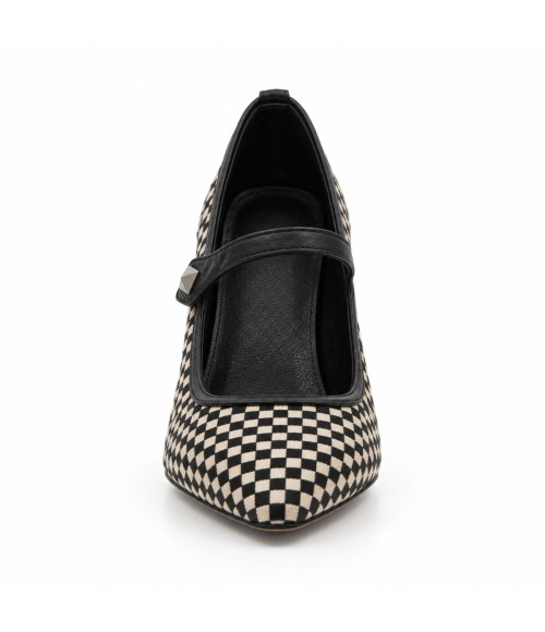 Zapato Mercedita Negro Cuadros Punta Fina Montevita 105433