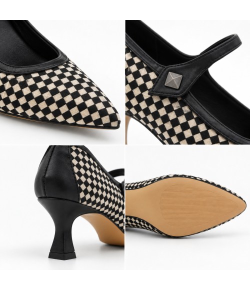 Zapato Mercedita Negro Cuadros Punta Fina Montevita 105433