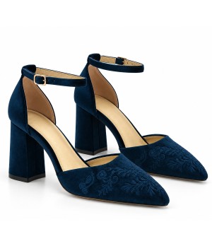 Salon Destalonado Azul Bordado Tacon Ancho Montevita 105436