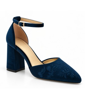 Salon Destalonado Azul Bordado Tacon Ancho Montevita 105436
