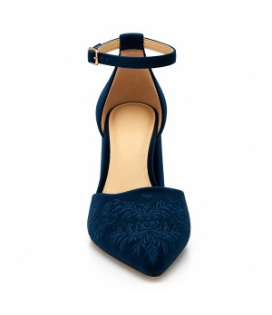 Salon Destalonado Azul Bordado Tacon Ancho Montevita 105436