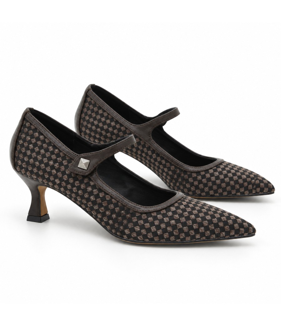 Zapato Mercedita Marron Cuadros Tacon Copa Montevita 105443