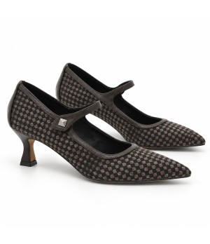 Zapato Mercedita Marron Cuadros Tacon Copa Montevita 105443