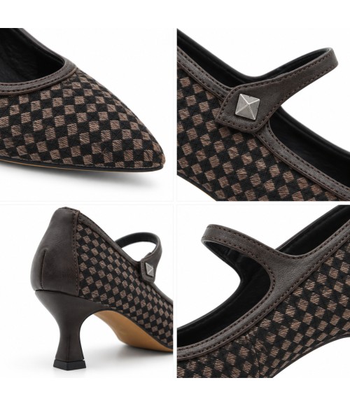 Zapato Mercedita Marron Cuadros Tacon Copa Montevita 105443