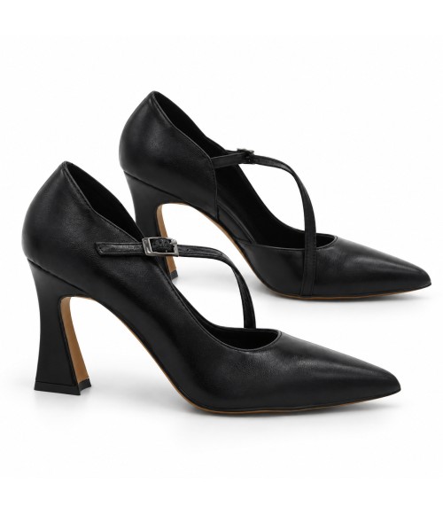 Zapato Salon Negro Tira Cruzada Tacon Alto Montevita 105449