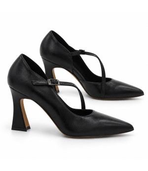 Zapato Salon Negro Tira Cruzada Tacon Alto Montevita 105449