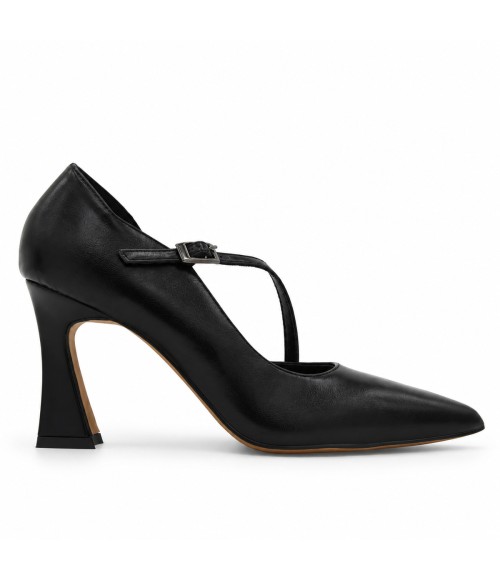 Zapato Salon Negro Tira Cruzada Tacon Alto Montevita 105449