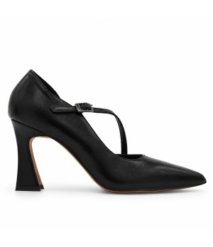 Zapato Salon Negro Tira Cruzada Tacon Alto Montevita 105449