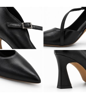 Zapato Salon Negro Tira Cruzada Tacon Alto Montevita 105449