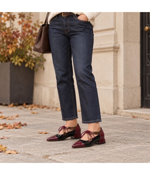 Zapato Mary Burdeos y Negro Tacon Bajo Montevita 105463