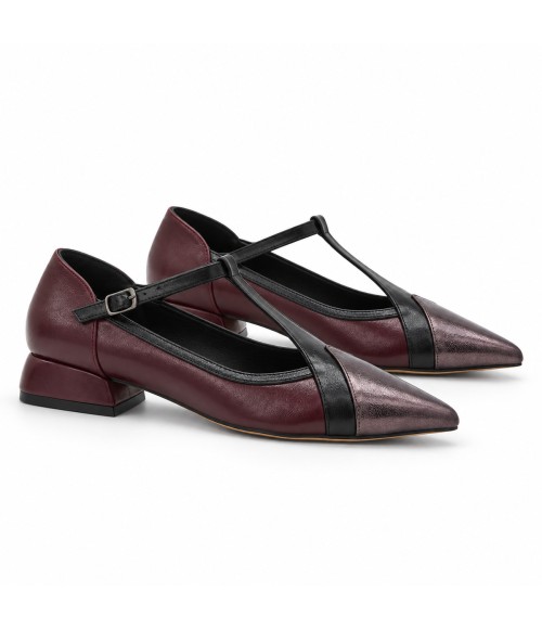 Zapato Mary Jane Burdeos y Plomo Tacon Bajo Montevita 105465