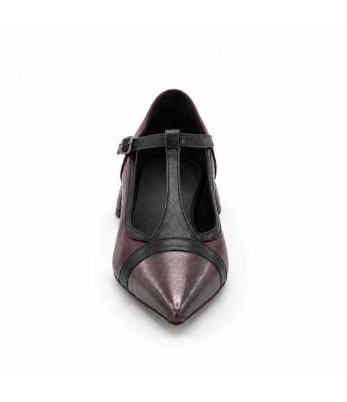 Zapato Mary Jane Burdeos y Plomo Tacon Bajo Montevita 105465