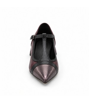 Zapato Mary Jane Burdeos y Plomo Tacon Bajo Montevita 105465