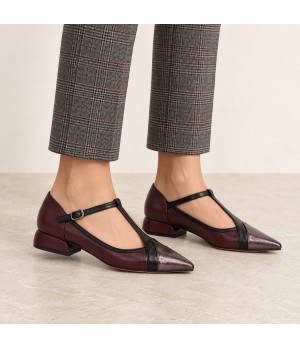 Zapato Mary Jane Burdeos y Plomo Tacon Bajo Montevita 105465