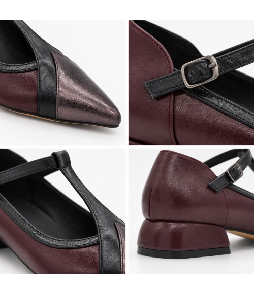 Zapato Mary Jane Burdeos y Plomo Tacon Bajo Montevita 105465