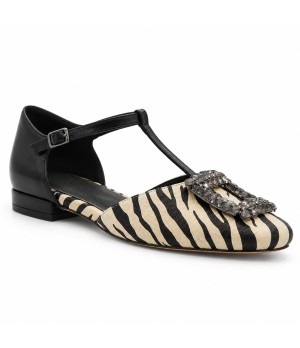 Zapato Mary Jane Negro Cebra Hebilla Joya Montevita 105466