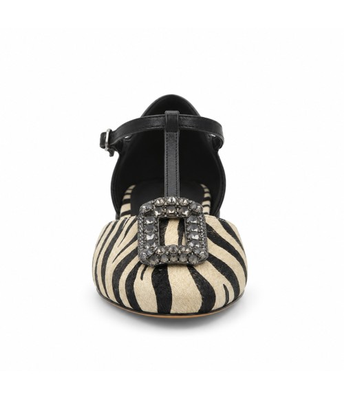 Zapato Mary Jane Negro Cebra Hebilla Joya Montevita 105466