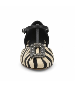 Zapato Mary Jane Negro Cebra Hebilla Joya Montevita 105466