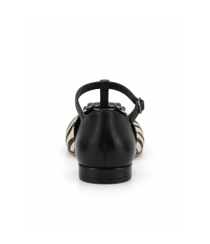Zapato Mary Jane Negro Cebra Hebilla Joya Montevita 105466