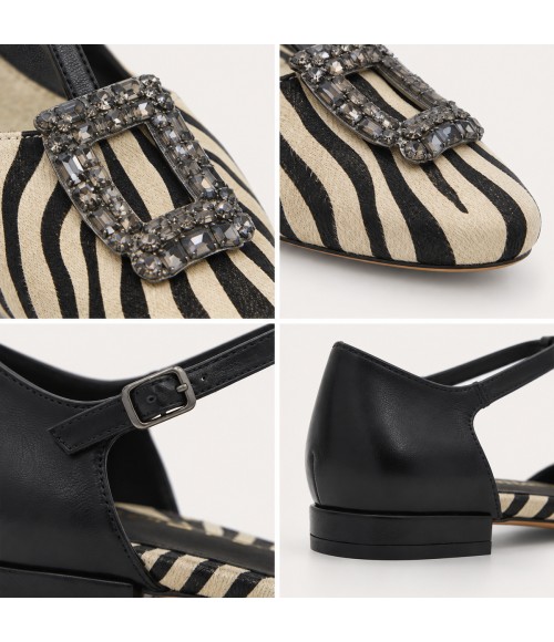 Zapato Mary Jane Negro Cebra Hebilla Joya Montevita 105466