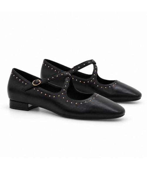 Bailarina Negra con Tachas y Tiras Cruzadas Montevita 105467
