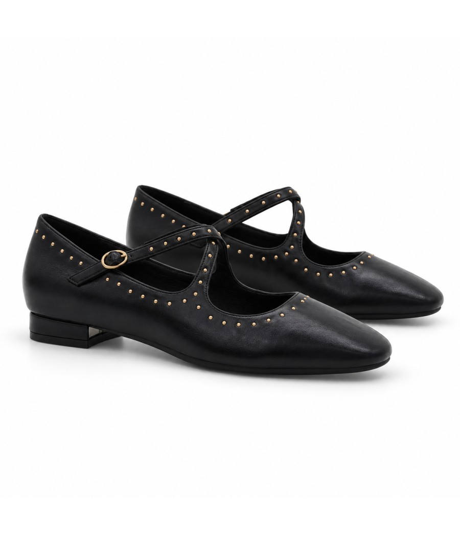 Bailarina Negra con Tachas y Tiras Cruzadas Montevita 105467