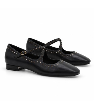 Bailarina Negra con Tachas y Tiras Cruzadas Montevita 105467