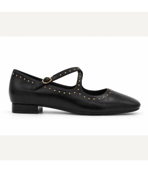 Bailarina Negra con Tachas y Tiras Cruzadas Montevita 105467