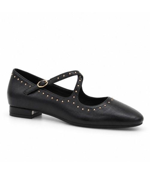 Bailarina Negra con Tachas y Tiras Cruzadas Montevita 105467