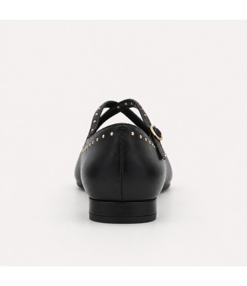 Bailarina Negra con Tachas y Tiras Cruzadas Montevita 105467