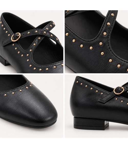 Bailarina Negra con Tachas y Tiras Cruzadas Montevita 105467