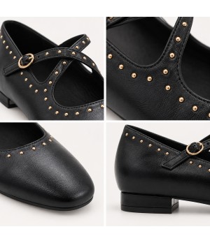 Bailarina Negra con Tachas y Tiras Cruzadas Montevita 105467