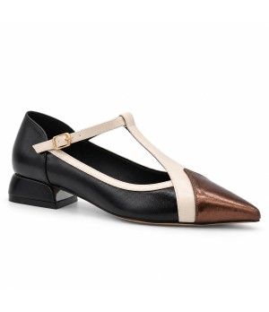 Zapato Mary Jane Negro y Bronce Tacon Bajo Montevita 105469