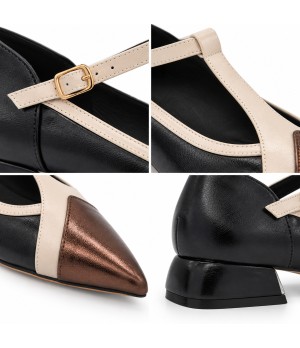 Zapato Mary Jane Negro y Bronce Tacon Bajo Montevita 105469