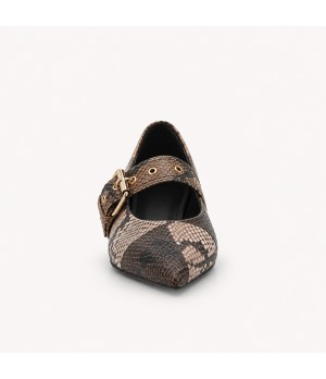 Zapato Tacon Bajo Marron Efecto Serpiente Hebilla Montevita 105470