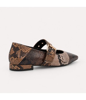 Zapato Tacon Bajo Marron Efecto Serpiente Hebilla Montevita 105470