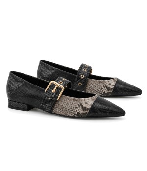 Zapato Tacon Bajo Negro Efecto Serpiente Hebilla Montevita 105471