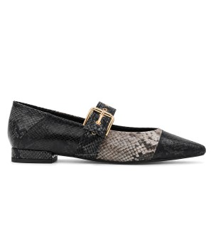 Zapato Tacon Bajo Negro Efecto Serpiente Hebilla Montevita 105471