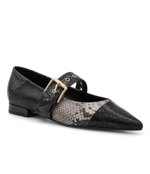 Zapato Tacon Bajo Negro Efecto Serpiente Hebilla Montevita 105471