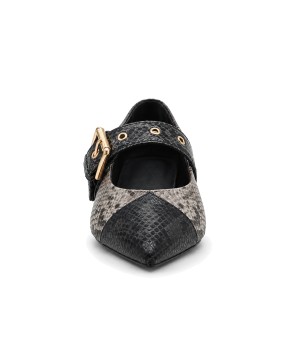 Zapato Tacon Bajo Negro Efecto Serpiente Hebilla Montevita 105471