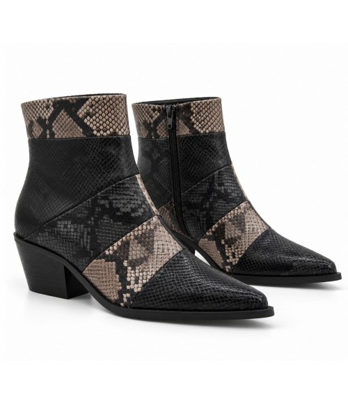 Botin Tacon Medio Negro Efecto Serpiente Montevita 105420