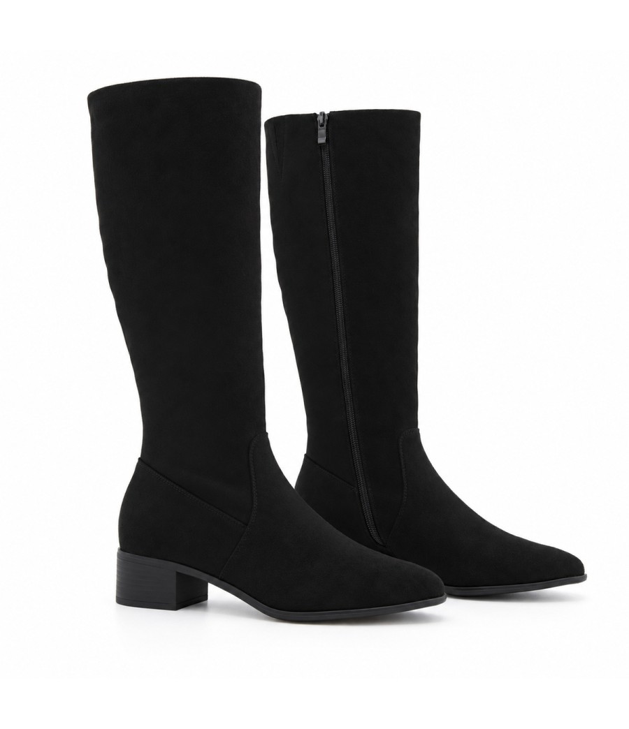 Bota Alta Negra con Tacon Bajo Cuadrado Purapiel 105488