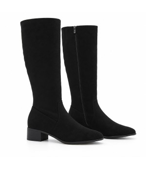 Bota Alta Negra con Tacon Bajo Cuadrado Purapiel 105488