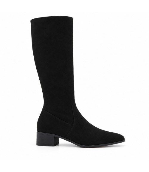 Bota Alta Negra con Tacon Bajo Cuadrado Purapiel 105488