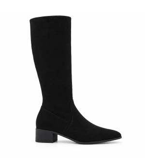 Bota Alta Negra con Tacon Bajo Cuadrado Purapiel 105488